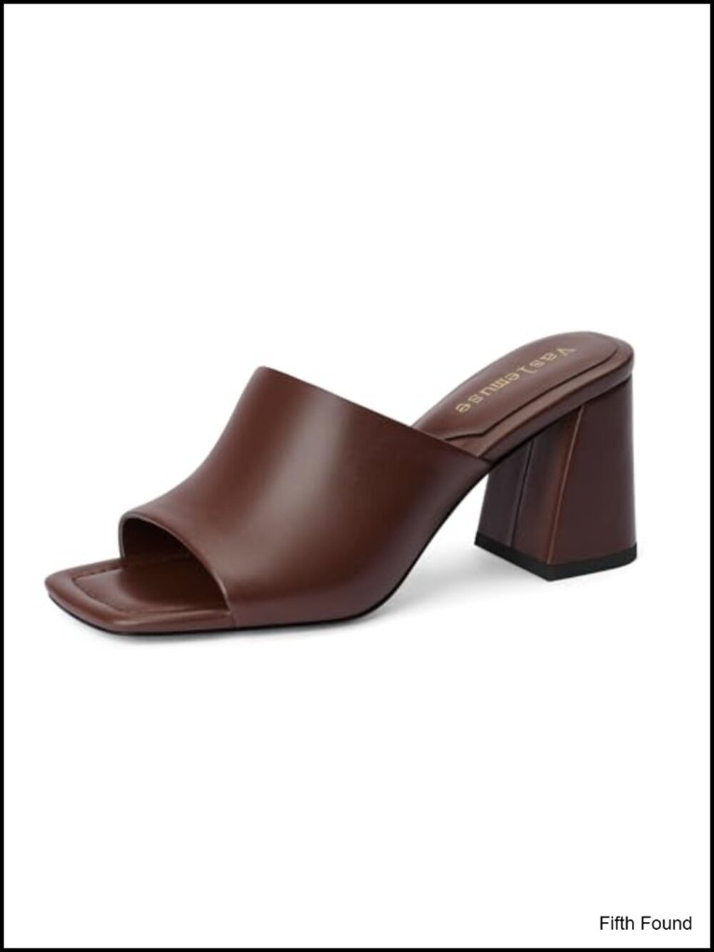Chunky Block Heel Mules Square Open Toe Slip On Sandals Faux Leather